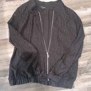 Relativity Sheer sleeves Textured Zip Up Jacket elastic cuffs & bottom Large